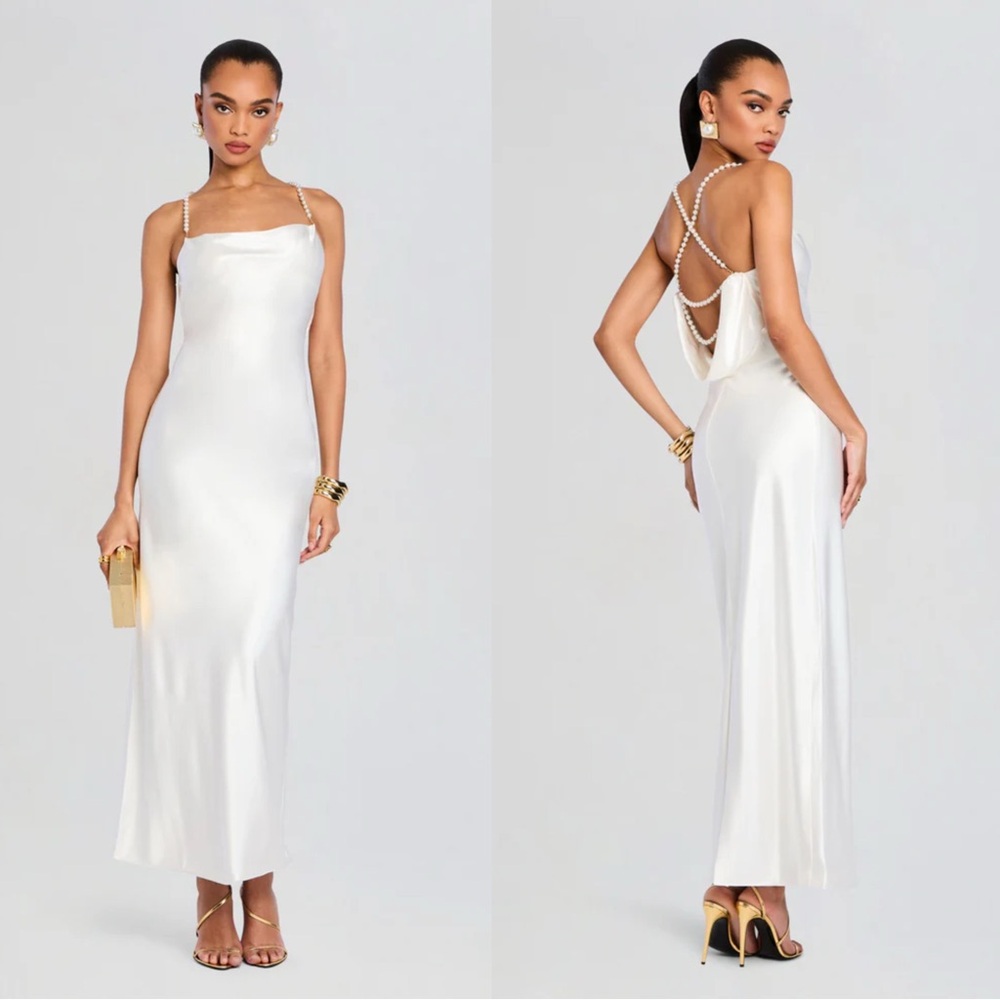 NWT Retrofete Electra Dress Pearl Strap White Bridal Maxi Dress